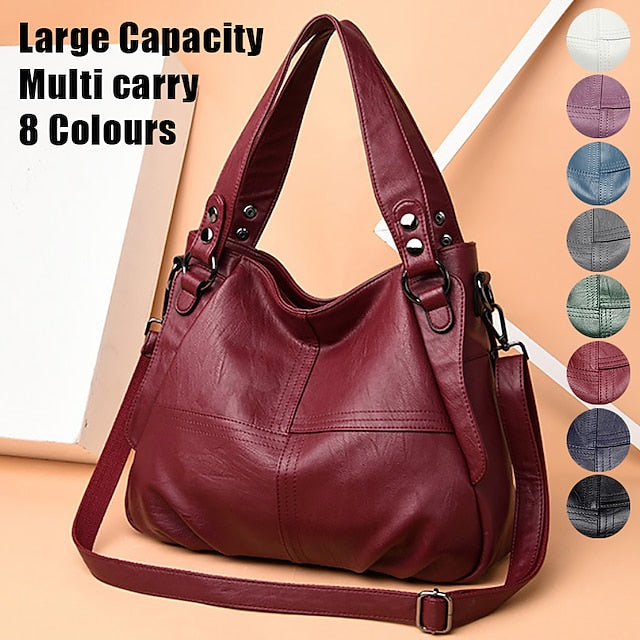 Sac bandoulière en similicuir bordeaux pour femme, grand format