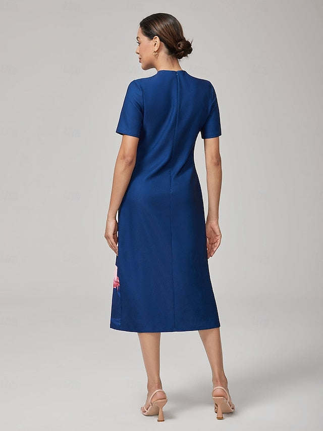 Women's Casual Dress Royal Blue Short Sleeve Flamingo