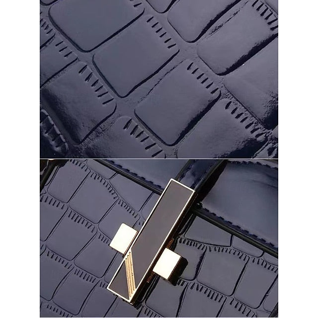 Sac à main femme en cuir verni imitation croco bordeaux