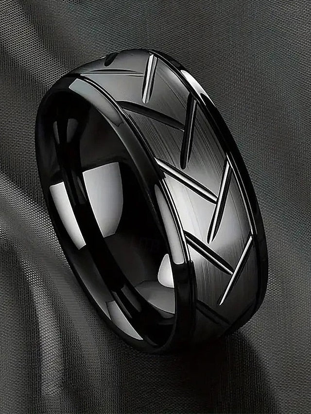– Stainless Geometric Pattern Steel Men's Modern Rings