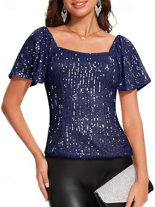 Women's T Shirt Tee Top Sequins Plain Elegant Fashion Short