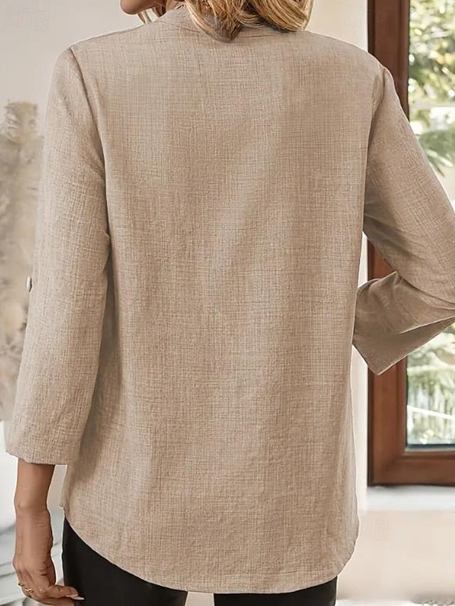 Women's Blouse Pocket Buttons Plain Casual Long Sleeve V