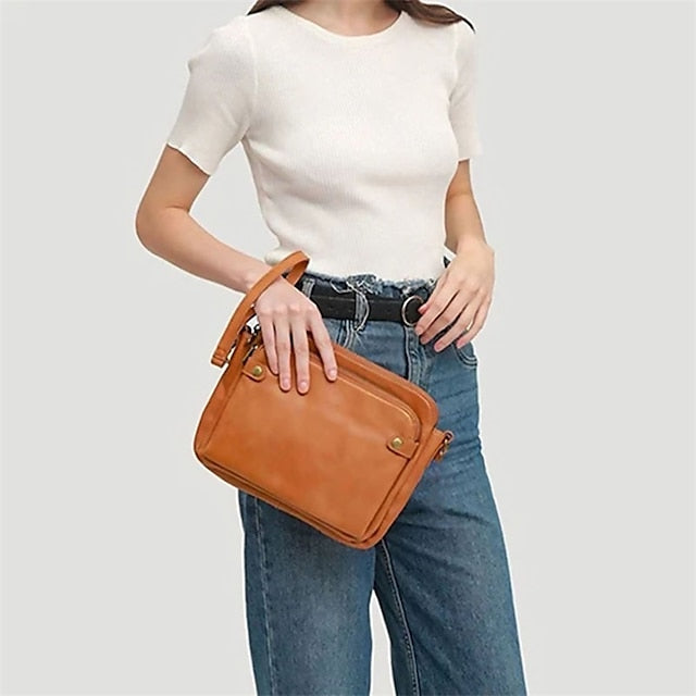 Schultertasche aus Leder für Damen im Vintage-Stil mit drei Lagen