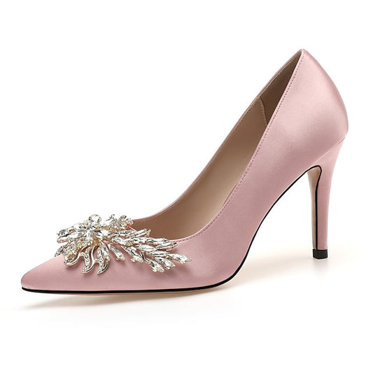 – Rhinestone Satin Heels Elegant High Women's Pink