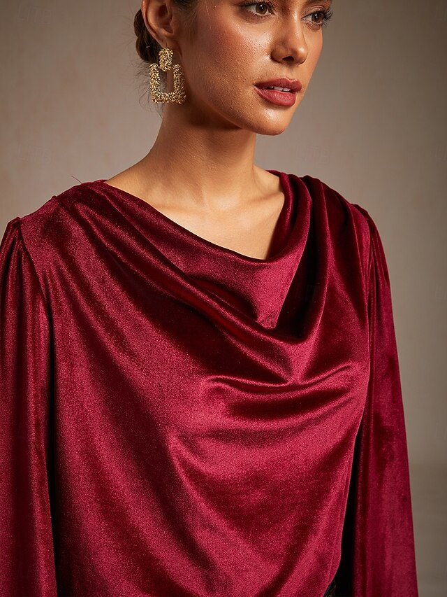 Women's Shirt Velvet Blouse Dressy Tops Elegant Cowl Neck