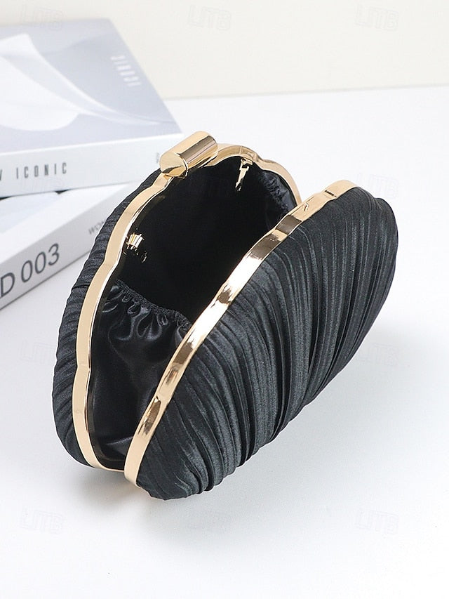 Pleated Women's Satin Shell Evening Purse Clutch