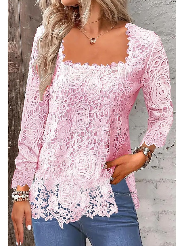 Women's Shirt Lace Shirt Blouse Eyelet top Lace Plain