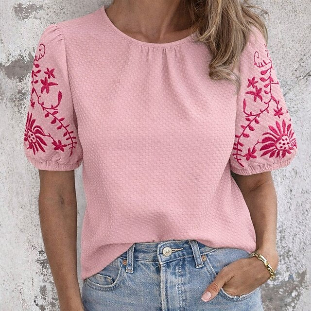 Women's T Shirt Embroidered Polka Dots Vintage Stylish