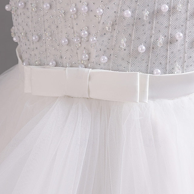 Wedding Solid Short Dress Kids Color Sleeve Girls' Party