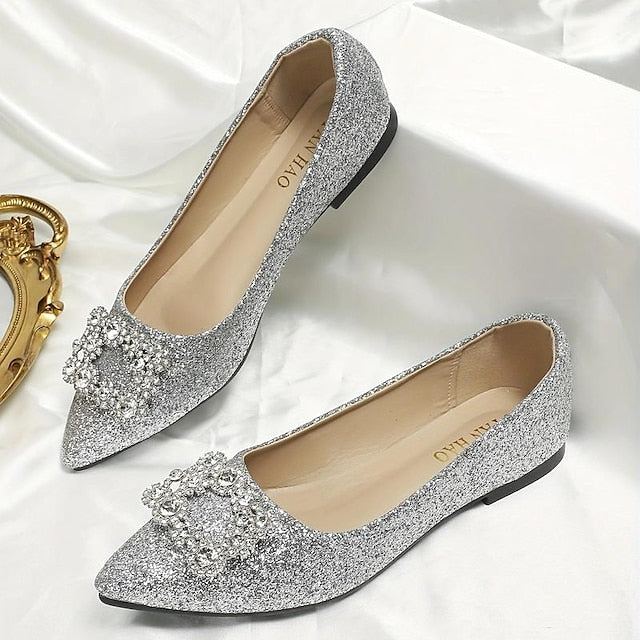 Rhinestone Silver Embellished Women's with Flats Glitter