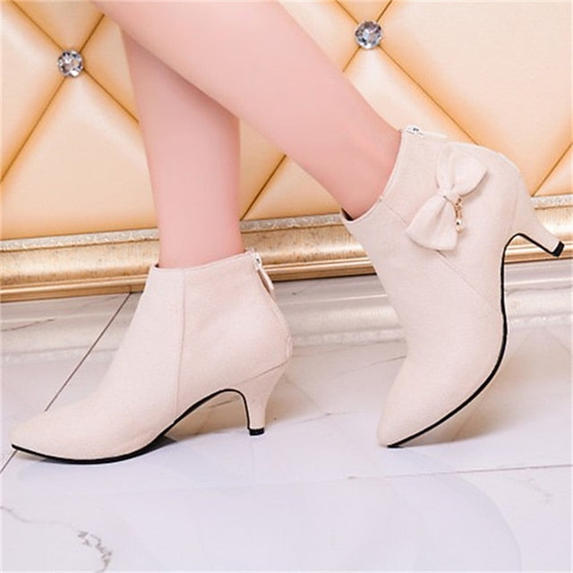 with Ankle Women's Bow Boots Charm and Suede Pearl Pink