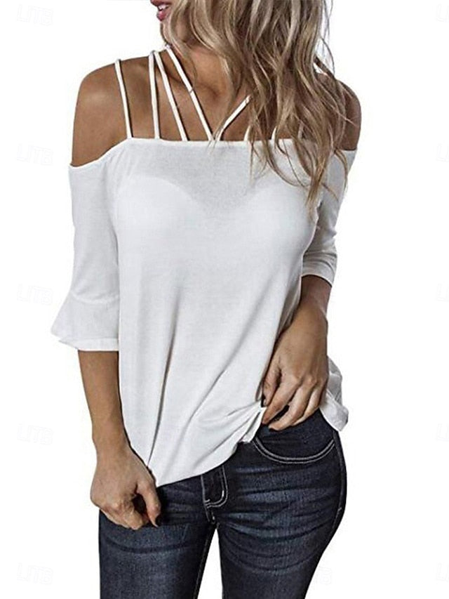 Women's T Shirt Plain Fashion Modern Casual Long Sleeve Off