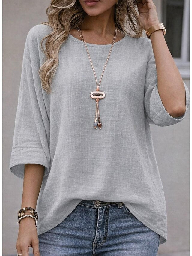 Women's Oversized T Shirt Tee Faux Cotton Linen Solid Color
