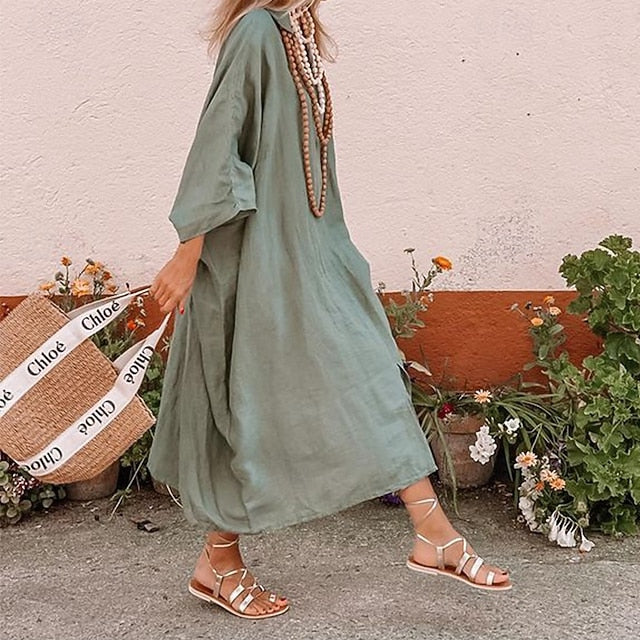 Women's Midi Dress Cotton Linen Dress Modern Daily Outdoor