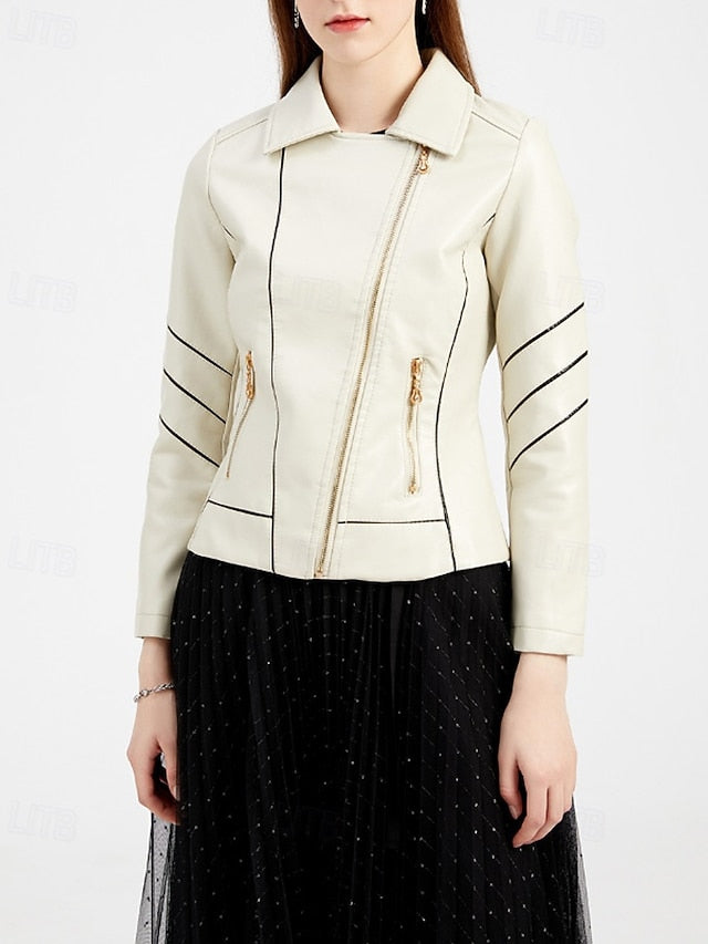 Pocket Women's Comfortable Faux Jacket Leather Zipper