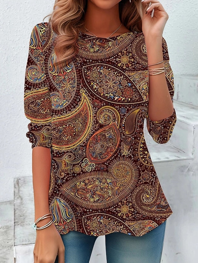 Women's T Shirt Print Graphic Fashion Casual Long Sleeve