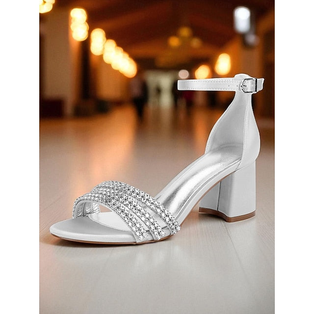 Rhinestone Satin Women's Purple Heel with Block Sandals