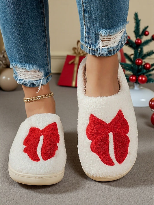 with Women's Bowknot Soft Slippers Red White - and Design
