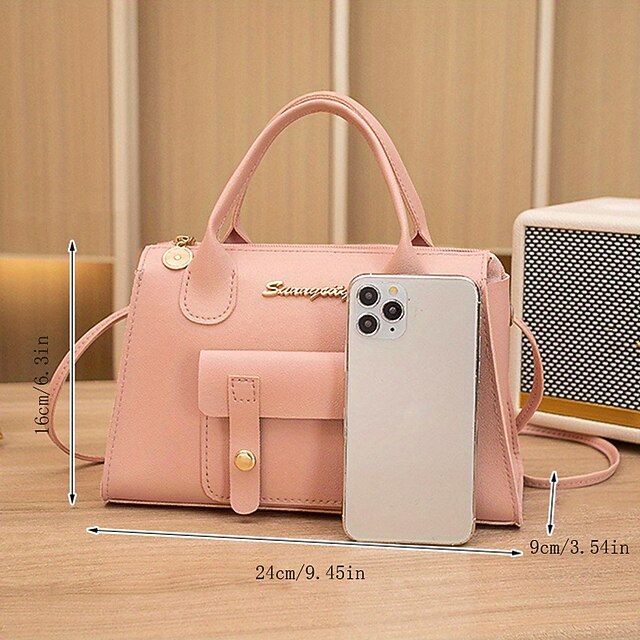 Women's White Faux Leather Handbag with Top Handle and