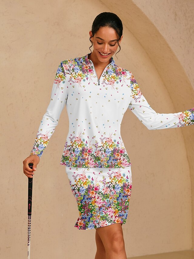 Women's Golf Polo Shirt White Long Sleeve Top Ladies Golf
