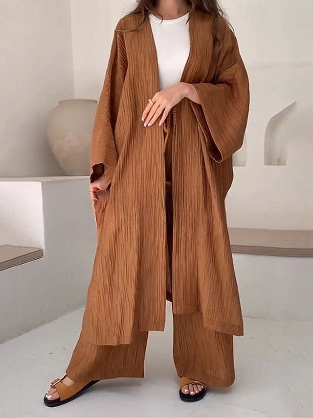 Women's Pants Sets Long Sleeve Bell Sleeve V Neck Plain