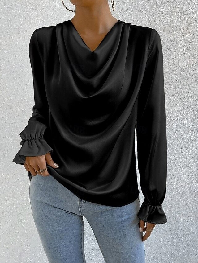 Women's Blouse Ruched Solid Color Elegant Stylish Basic