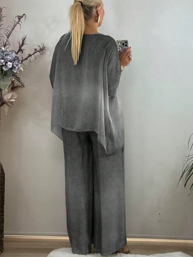 Women's Pants Sets 3/4 Length Sleeve Crew Neck Gradient