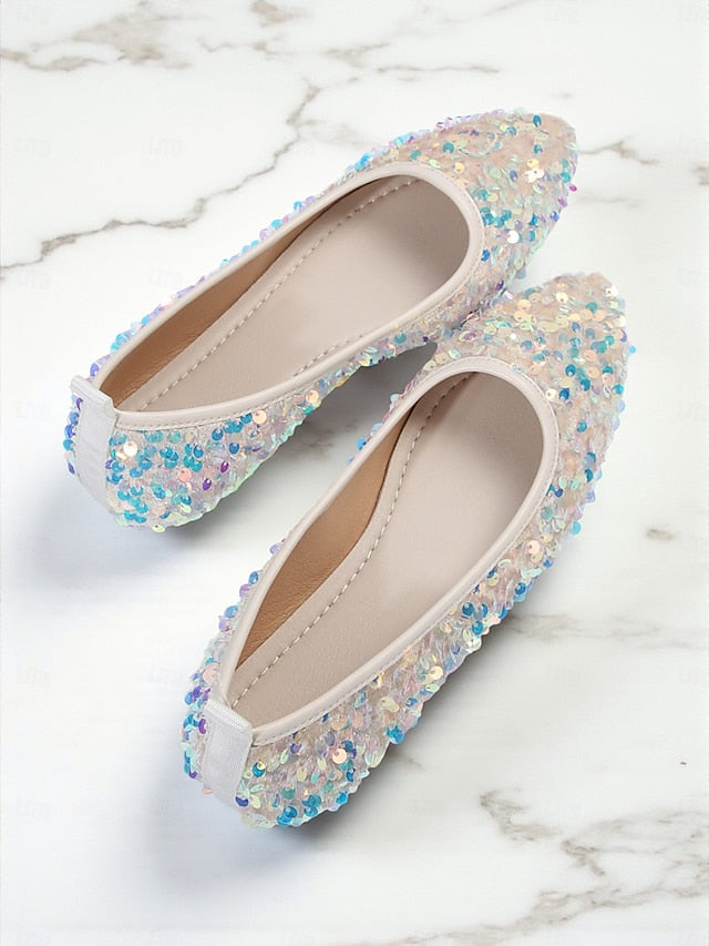 Sparkly Flats Sequin Women's Black Toe Pointed - Ballet