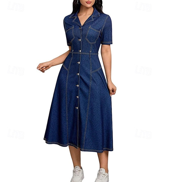 Women's Midi Dress Denim Dress Shirt Dress Casual Dress