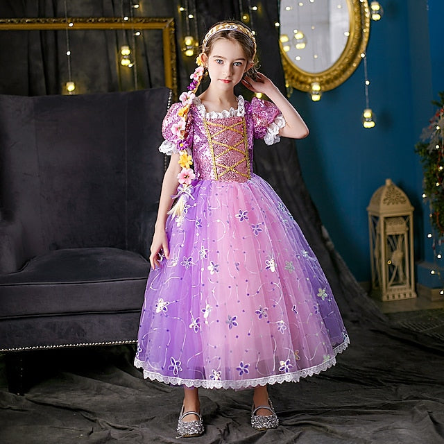 Dress Princess Cosplay Flower Cloak Rapunzel Girl
