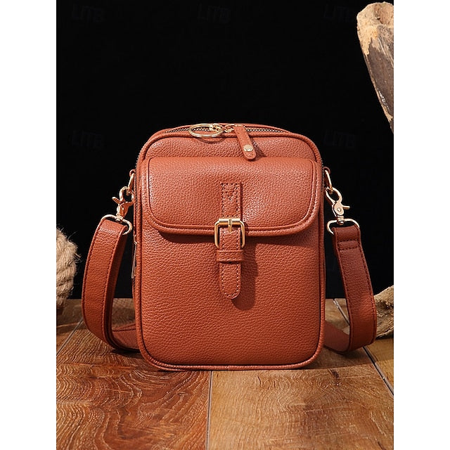 Tasche vorne braun mit Kunstleder Vintage Damen Crossbody