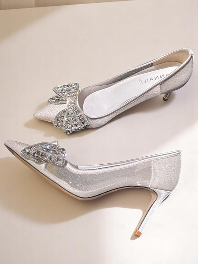 High with Rhinestone Glitter Women's Bow Heels