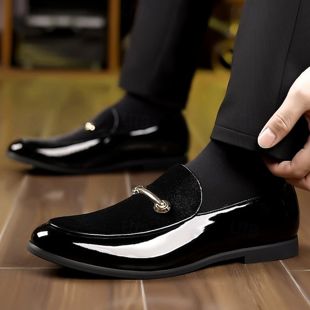 Decorative Loops with Gold Loafers Leather Faux Green Men's