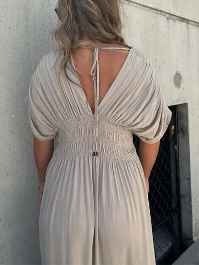 Women's Maxi Dress Faux Cotton Linen Casual Dress Plain