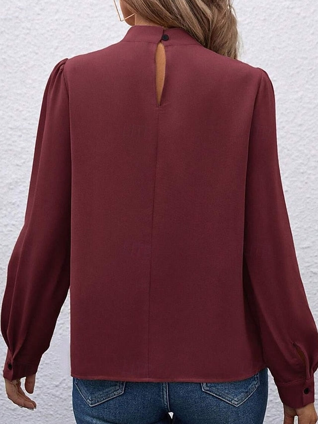 Women's Shirt Elegant Dressy Satin Top Solid Color Stylish