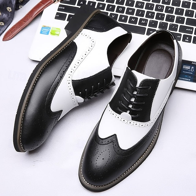 Men's Oxford Wingtip White Shoes Two-Tone in Brogue
