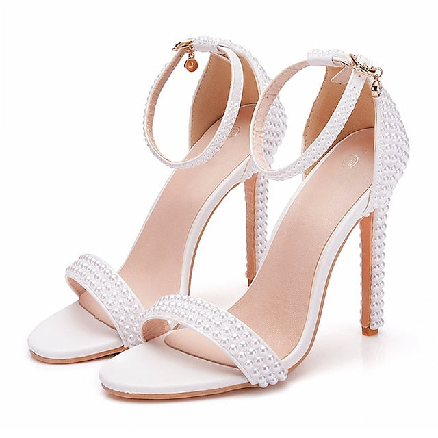 Heel High Pearl-Embellished Shoes Elegant Women's Wedding