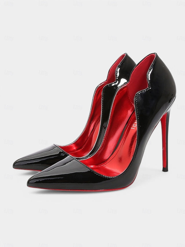 Leather – Toe Red High Heels Pointed Patent Soles Black with