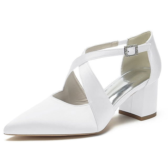Heels Toe Satin – Pointed Women's Elegant Block White