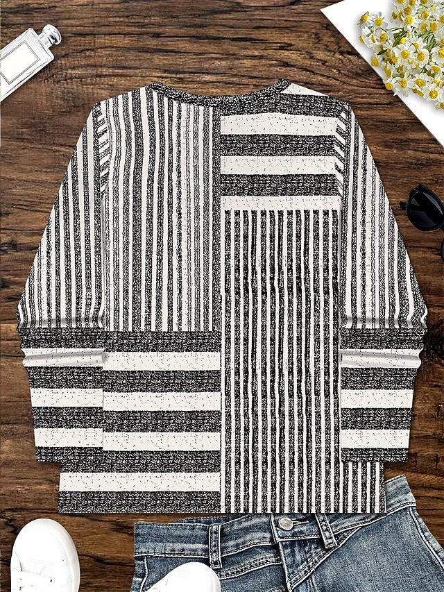 Women's T Shirt Print Graphic Striped Vintage Stylish