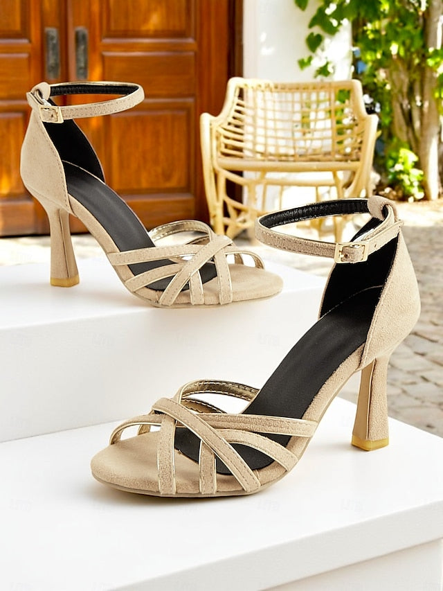 1950s Suede Strappy Ankle – Women's Elegant Heels Nude