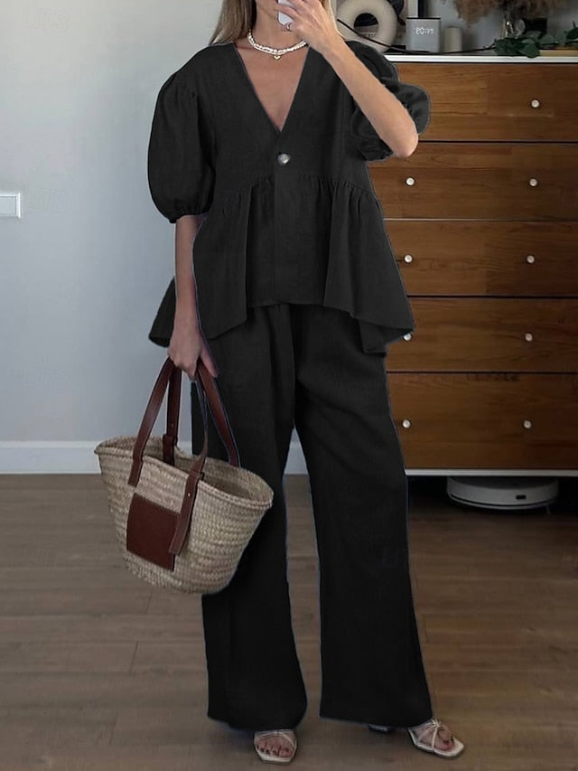 Women's Pants Sets Bolero Top Half Sleeve V Neck Solid