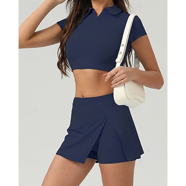 Women's Solid Colored Tennis Top Short Sleeve Crop Top
