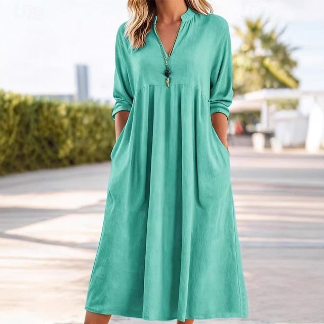 Women's Midi Dress Casual Dress Cotton Linen Dress Elegant