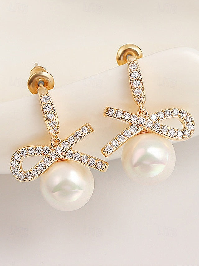 Women's Christmas Pearl with Rhinestone and Earrings Bow