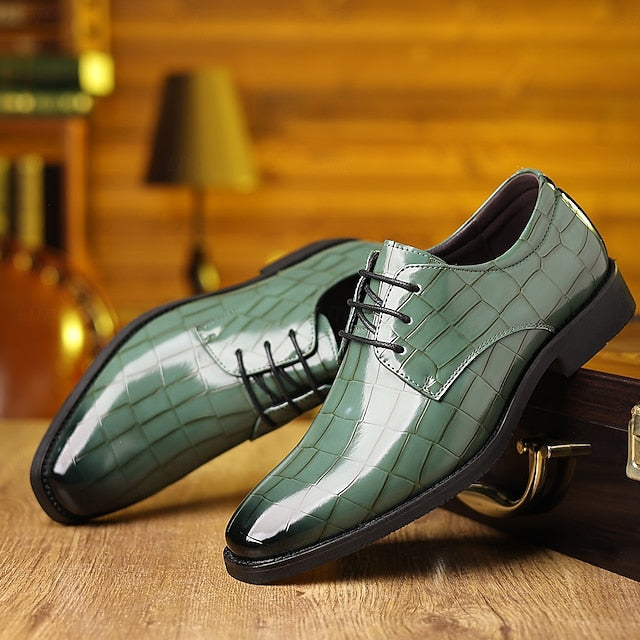 Leather Green Oxford Print Men's – Crocodile Shoes Faux