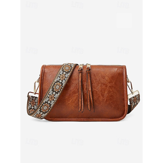Bag Adjustable Leather Brown Faux Women's Shoulder with