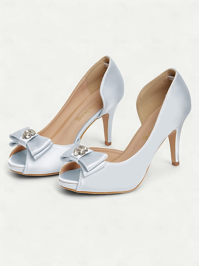 Satin Peep Toe with Heels Women's and Champagne Bow
