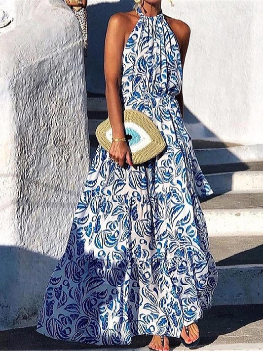Women's Casual Dress Swing Dress Floral Print Halter Neck