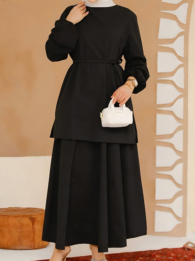 Women's Skirt Sets Bolero Top Long Sleeve Crew Neck Plain